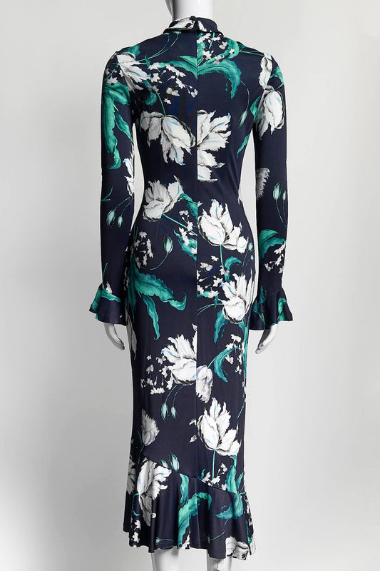 Erdem Navy/White Floral Printed Dress 10
