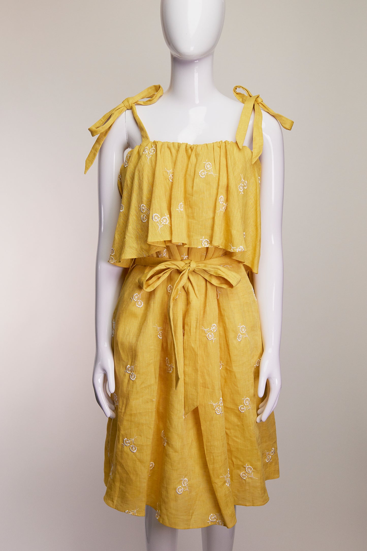 Erdem Yellow Emmbroidered Linen Mini Dress US6