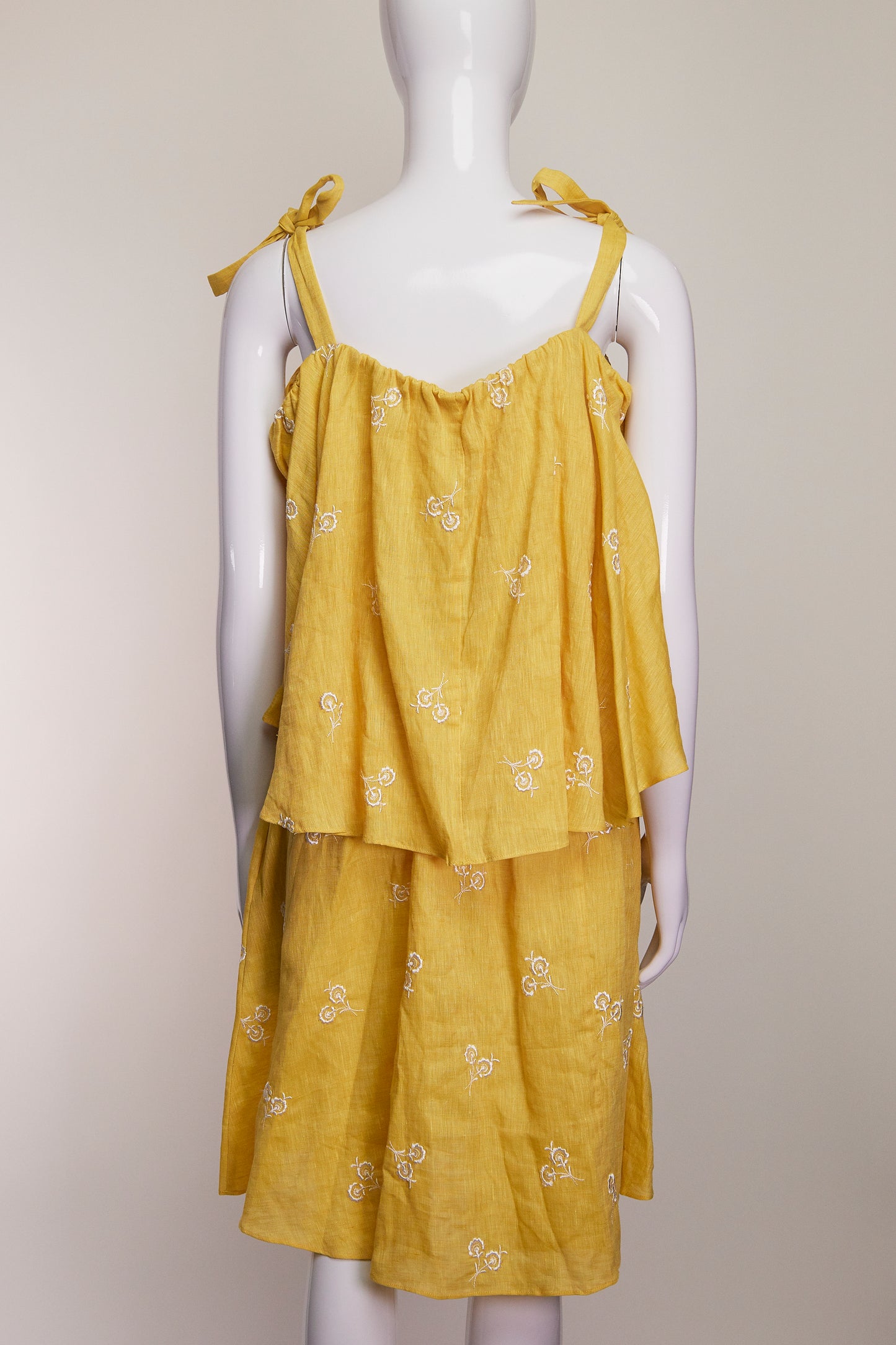 Erdem Yellow Emmbroidered Linen Mini Dress US6