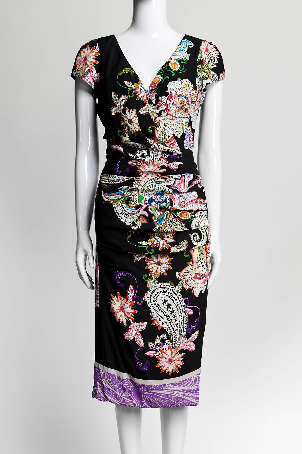Etro Black with Purple Paisley Printed Dress 42