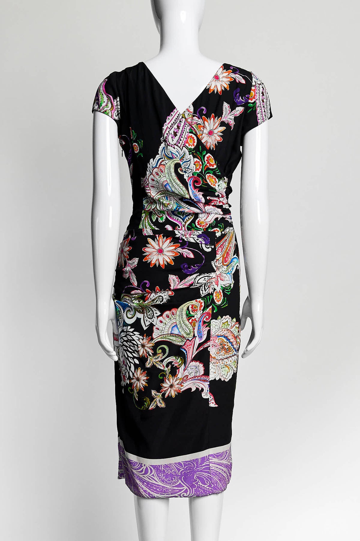 Etro Black with Purple Paisley Printed Dress 42