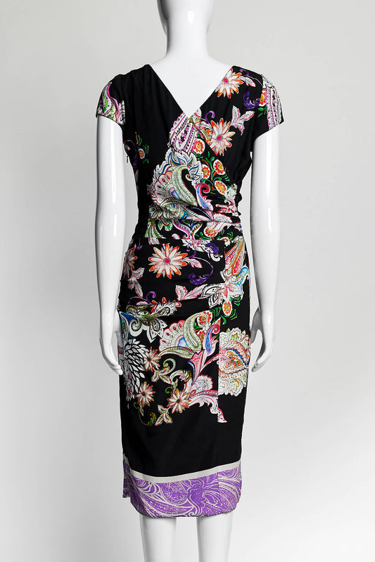 Etro Black with Purple Paisley Printed Dress 42