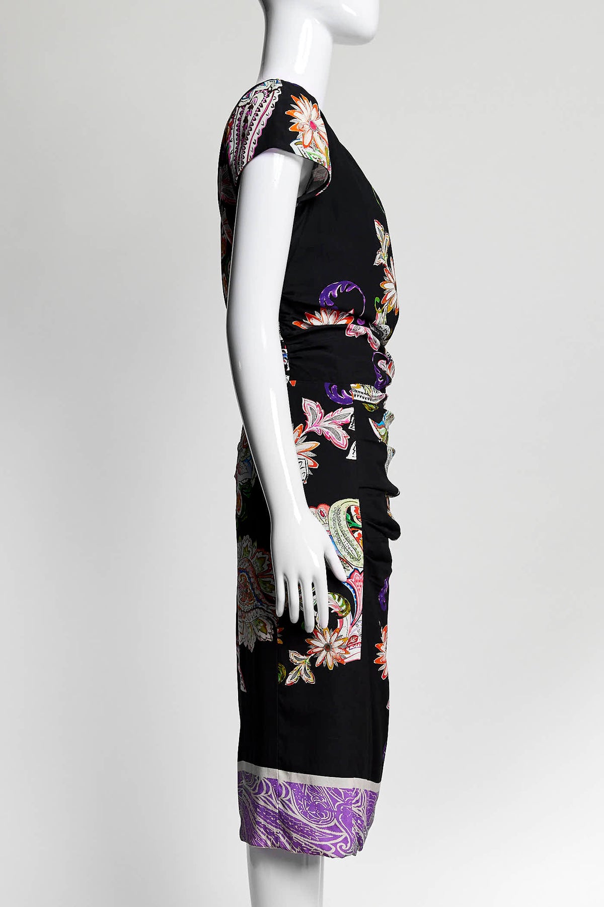 Etro Black with Purple Paisley Printed Dress 42