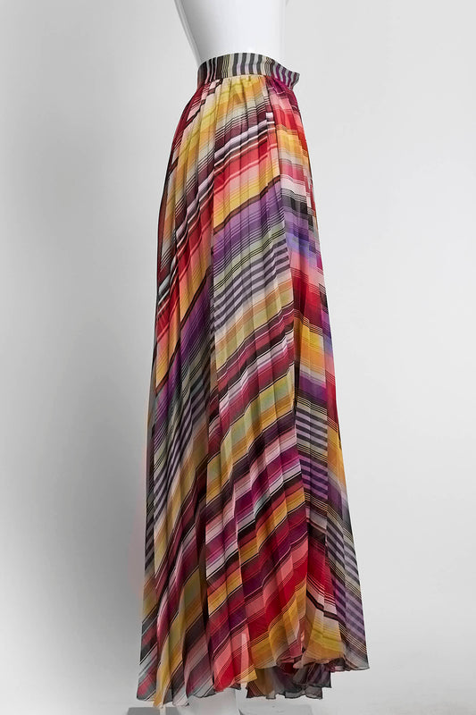Etro Multicolor Striped Pleated Skirt 46
