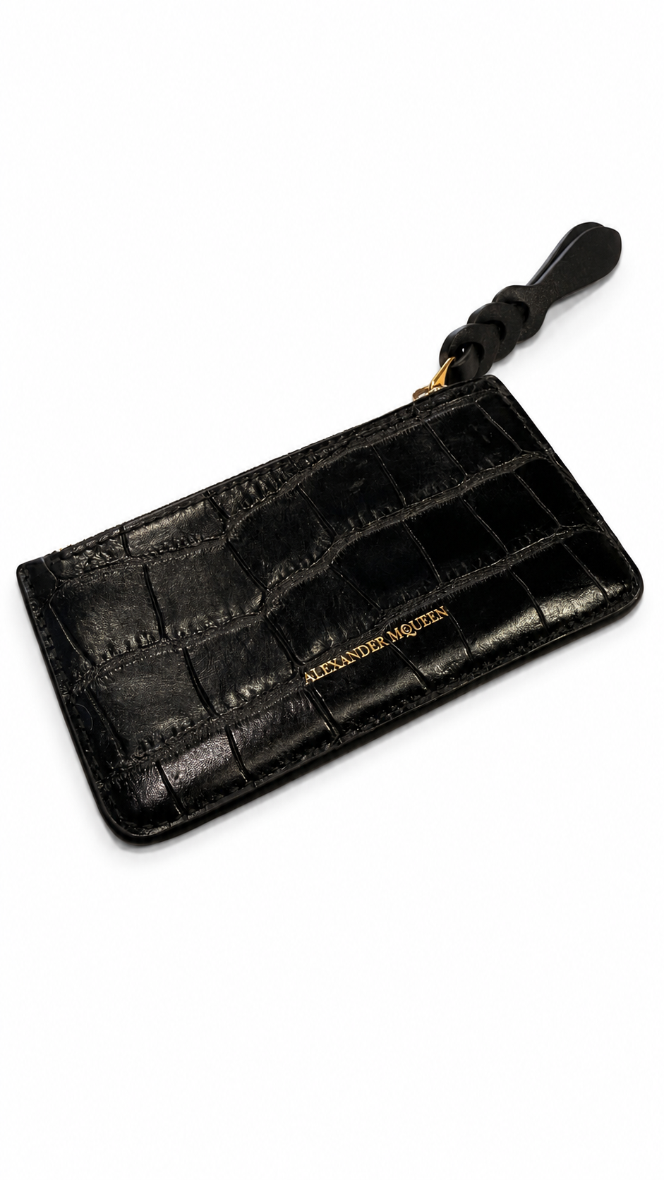 alexander mcqueen croc embossed black leather wallet