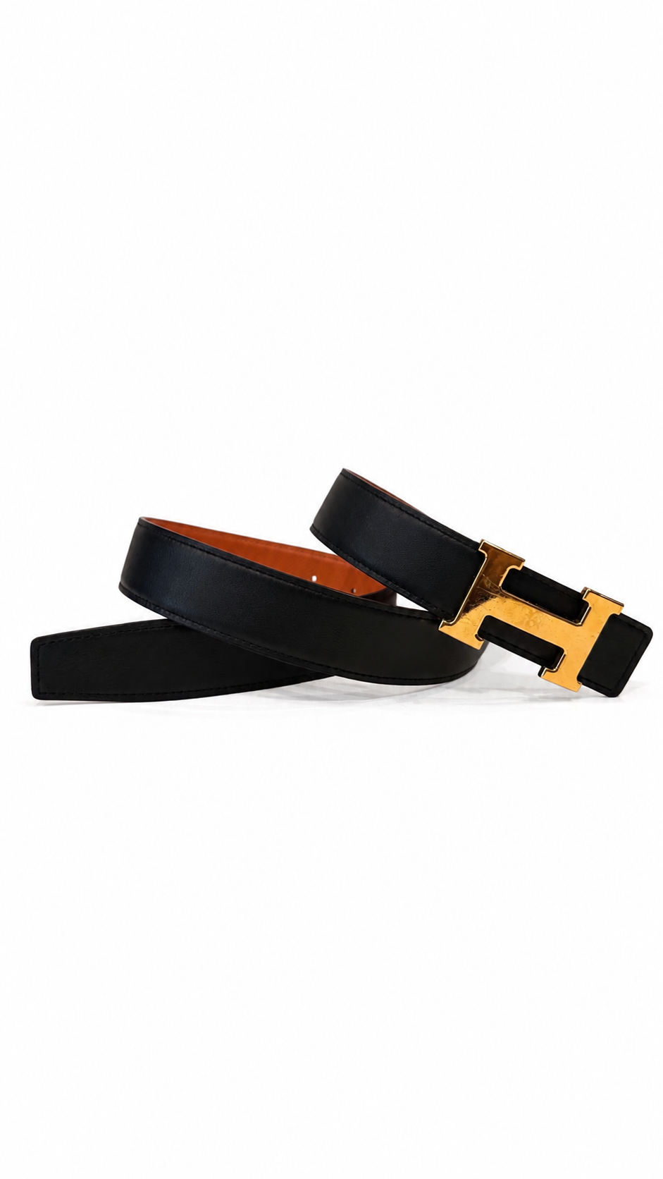 HERMES ORANGE/NOIR EPSOM AND BOX LEATHER CONSTANCE REVERSIBLE BELT - SIZE 70