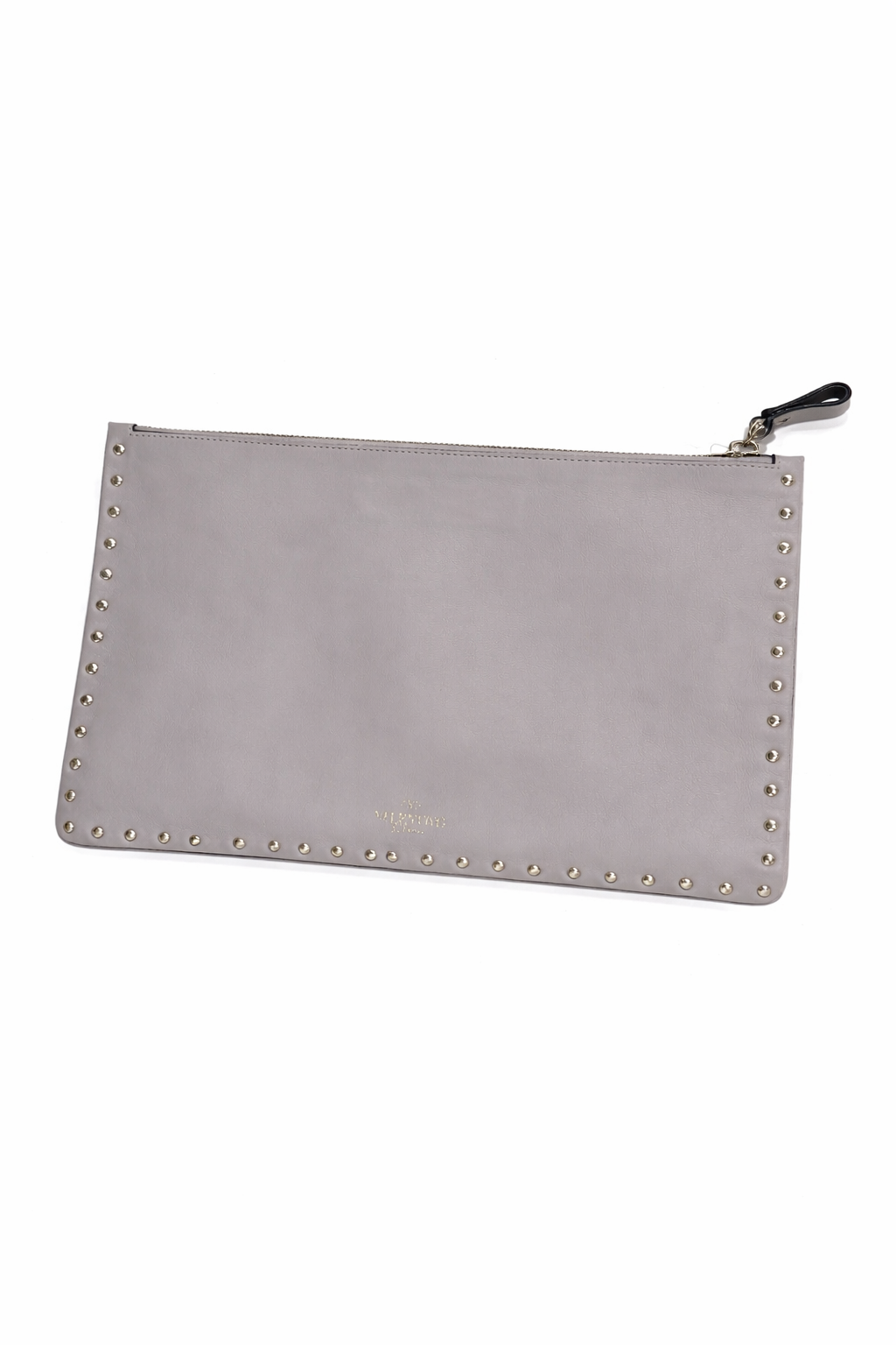 Valentino Grey Smooth Leather Rockstud Clutch