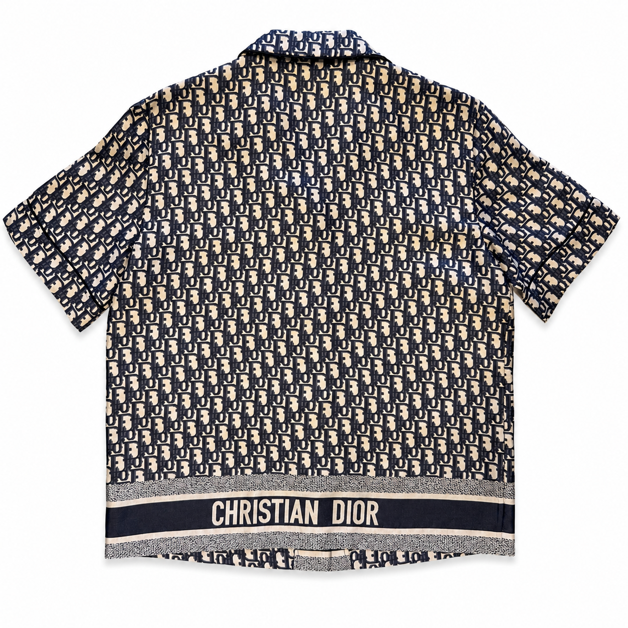 DIOR CHEZ MOI BLUE OBLIQUE SILK SHORT SLEEVED SHIRT - SIZE 4