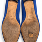 MANOLO BLAHNIK HANGISIFLAT BLUE SATIN WITH JEWEL BUCKLE - 37.5