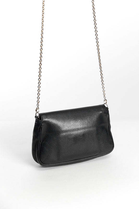 FENDI BLACK LEATHER BAGUETTE WITH CROSSBODY CHAIN