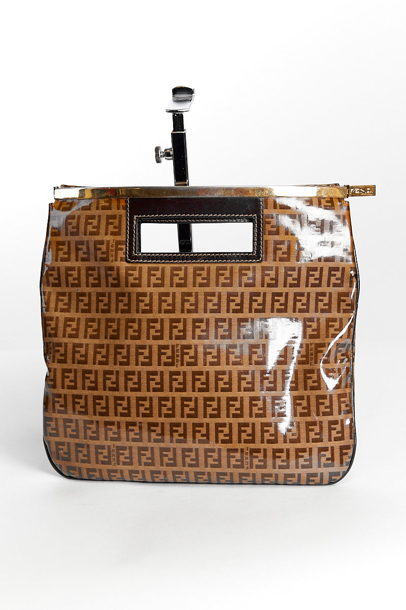 FENDI Logo Brown  Canvas Hand Bag