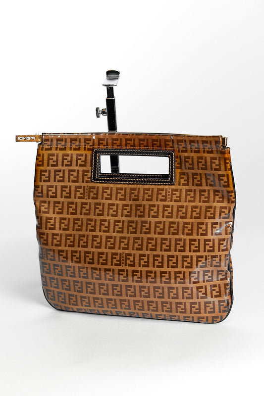 FENDI Logo Brown  Canvas Hand Bag