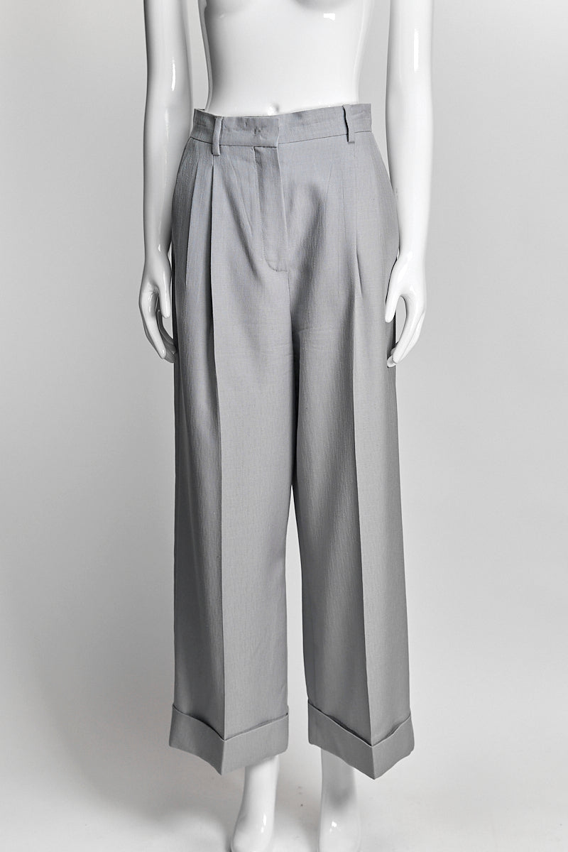 FENDI PATTERNED PALE BLUE PLEATED PANTS 40