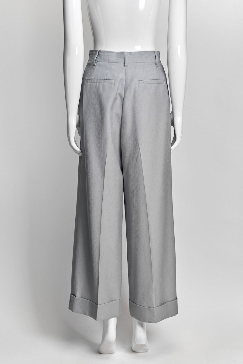 FENDI PATTERNED PALE BLUE PLEATED PANTS 40