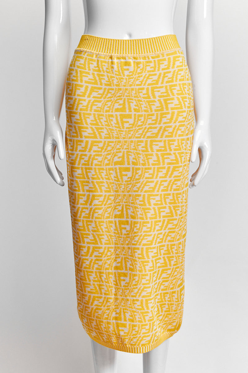 FENDI YELLOW MID LENGTH LOGO SKIRT M