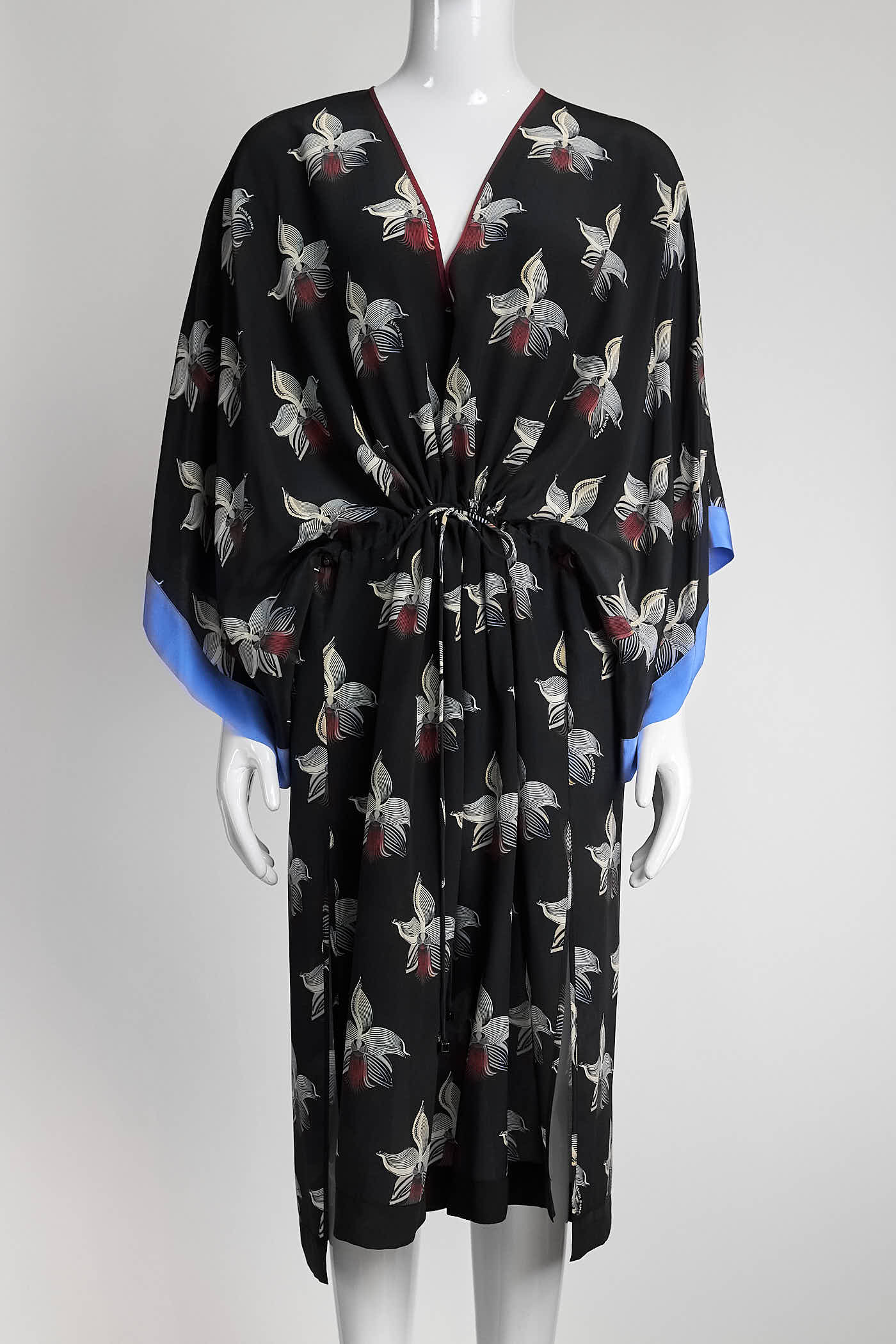 Fendi Black Orchid Print Silk Kaftan