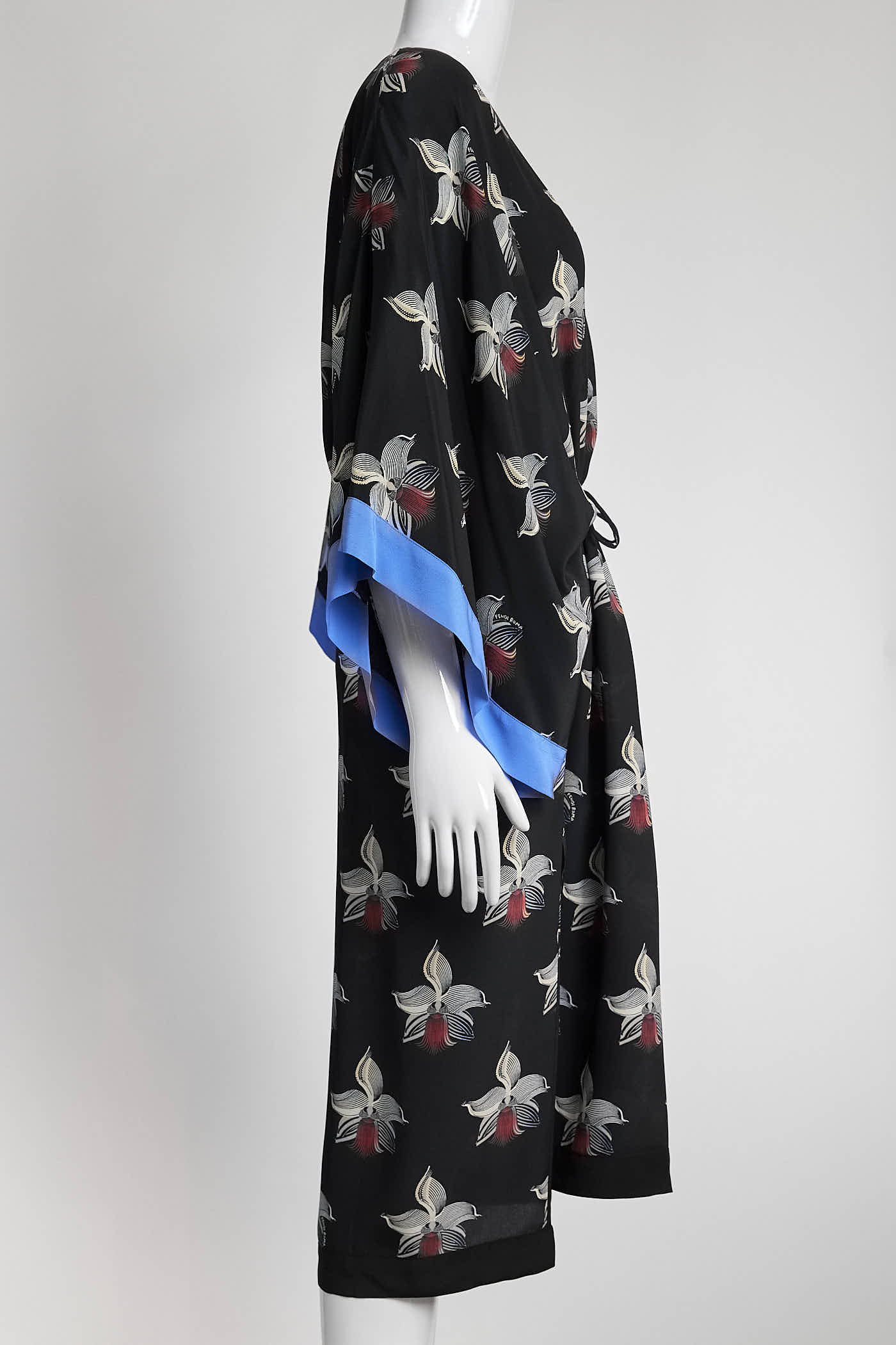 Fendi Black Orchid Print Silk Kaftan