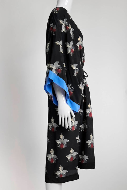 Fendi Black Orchid Print Silk Kaftan