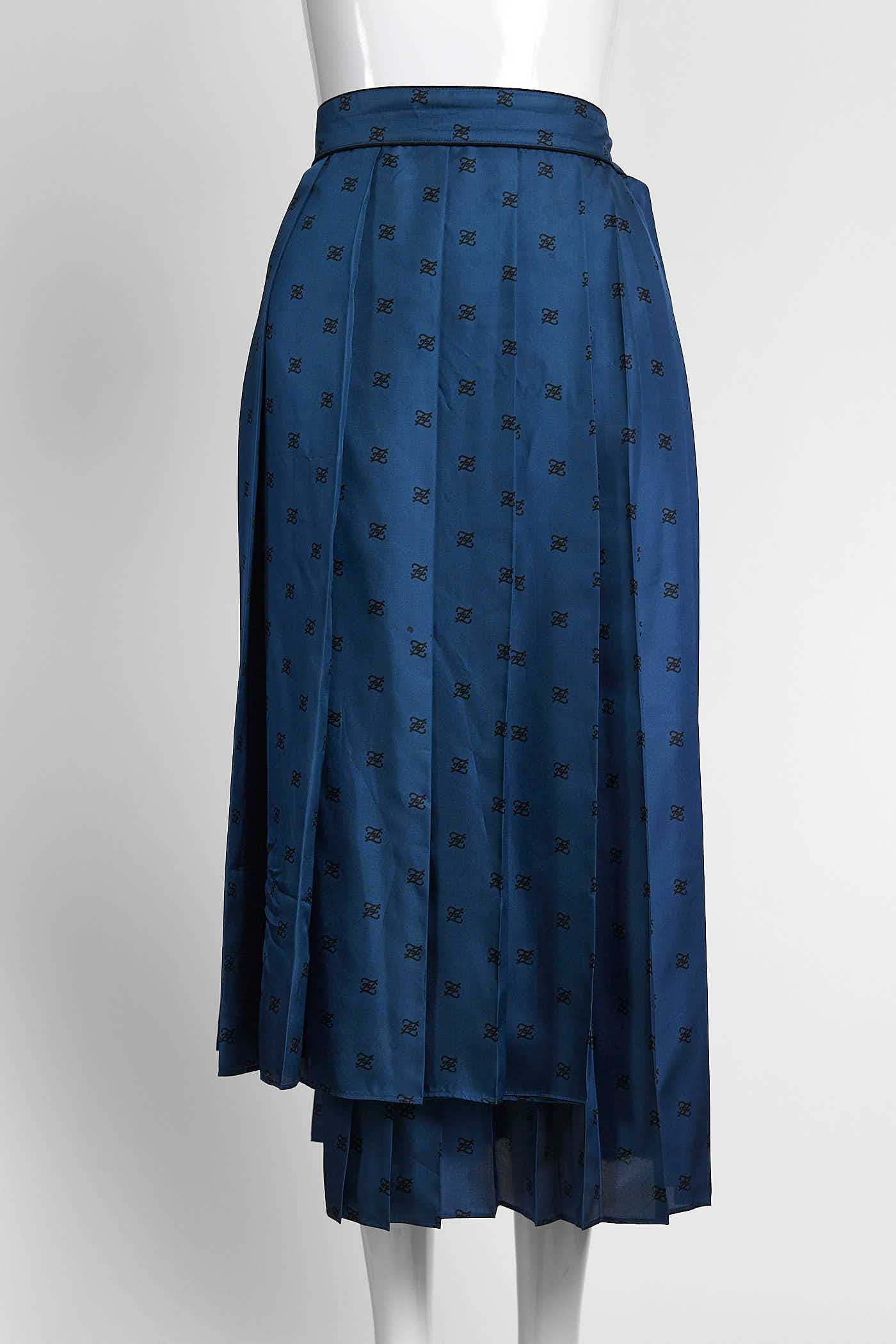 Fendi Karligraphy Pleated Logo-Print Silk Midi Skirt 44