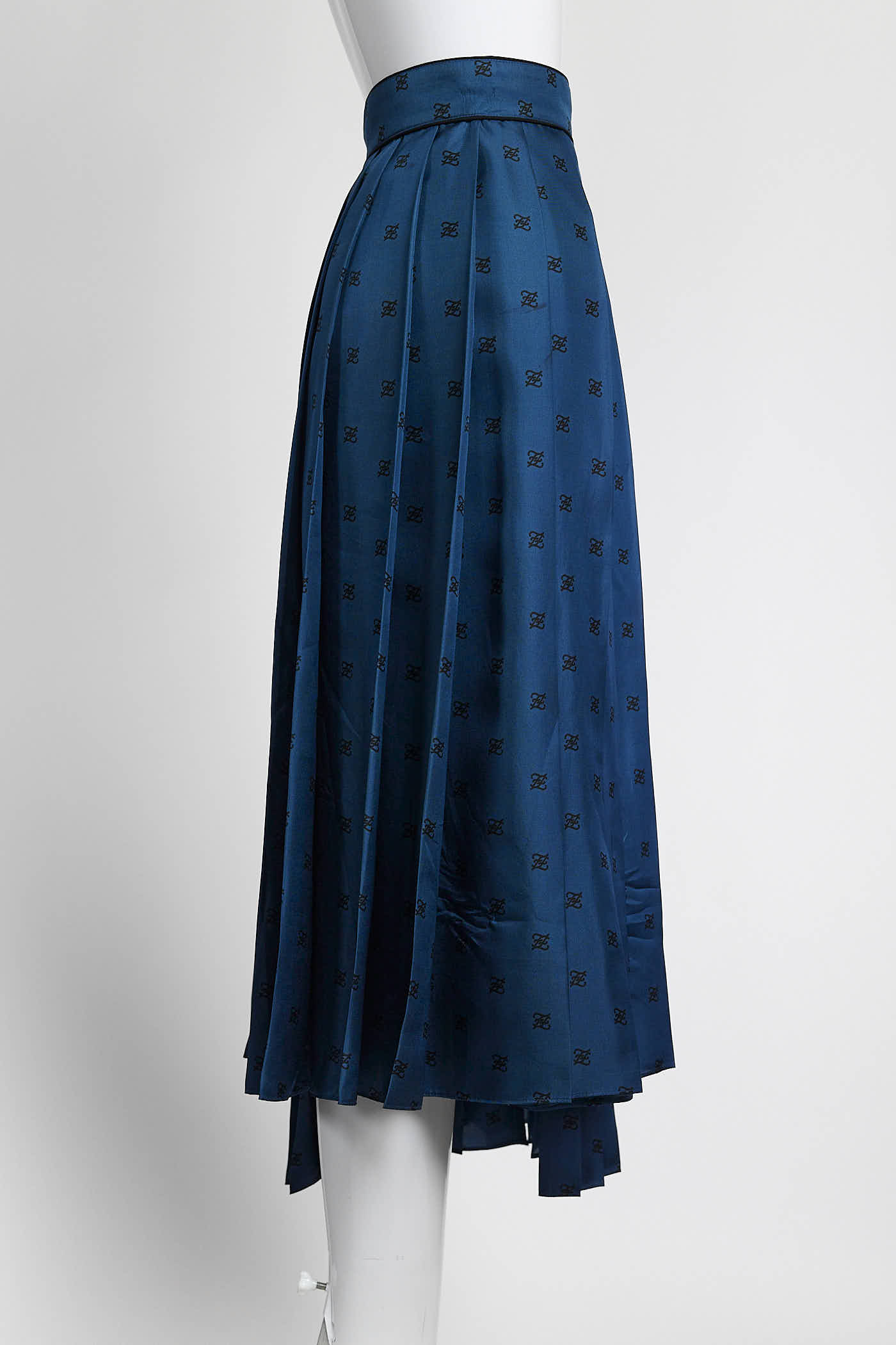 Fendi Karligraphy Pleated Logo-Print Silk Midi Skirt 44