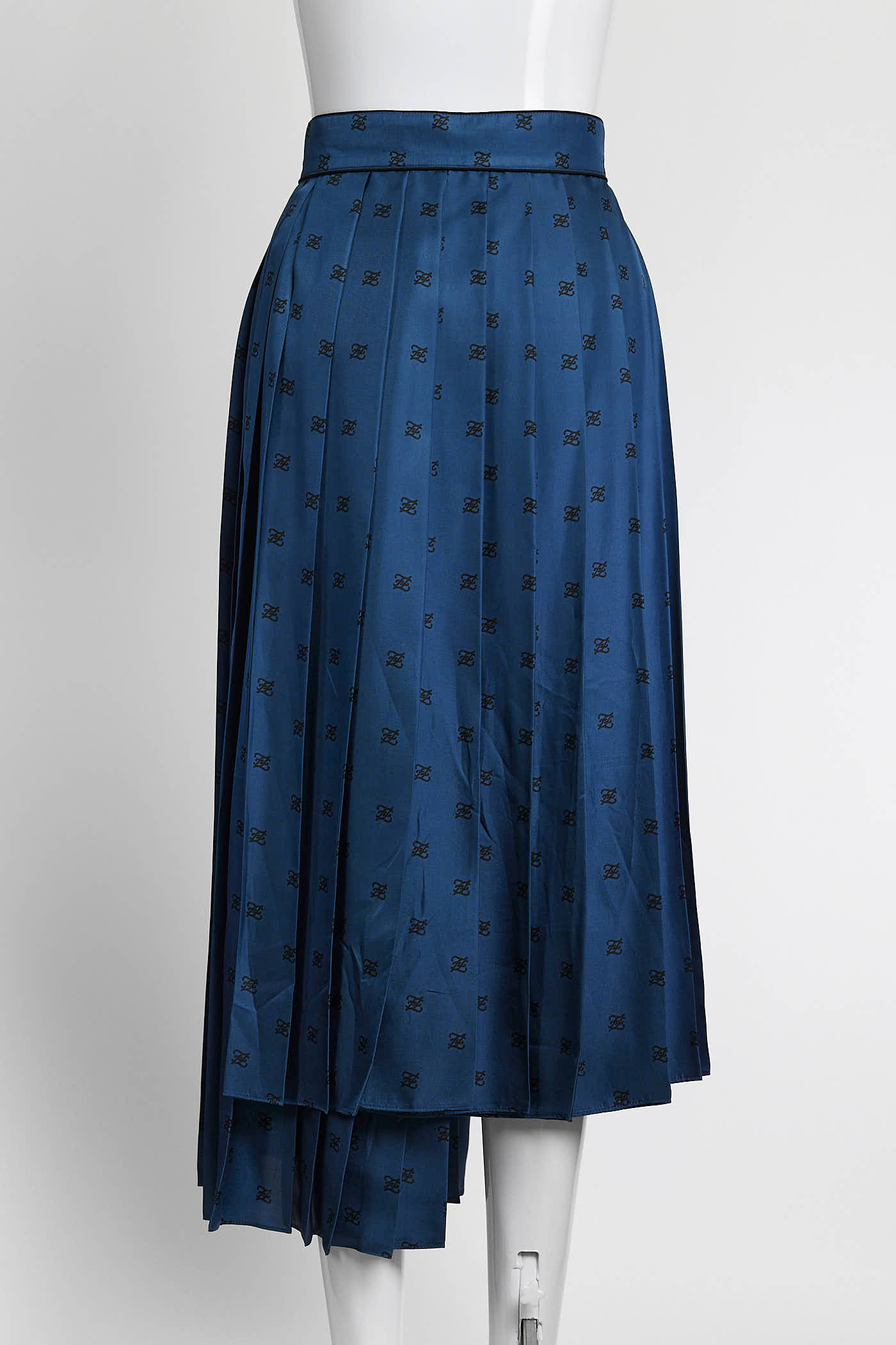 Fendi Karligraphy Pleated Logo-Print Silk Midi Skirt 44