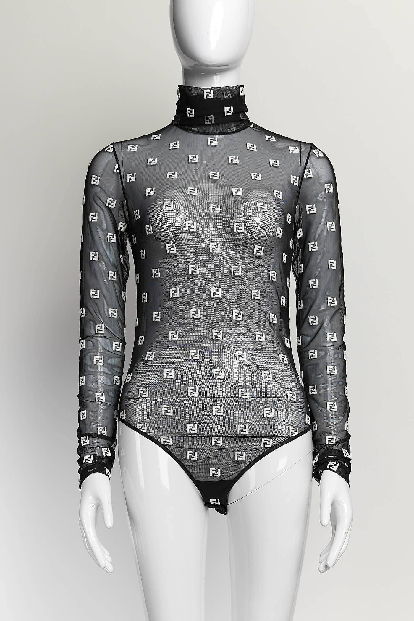 Fendi Logo Black Sheer Bodysuit 38