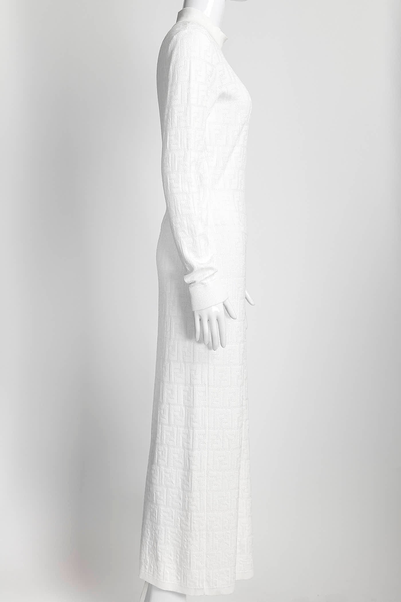 Fendi Logo White Kint Long Dress 44