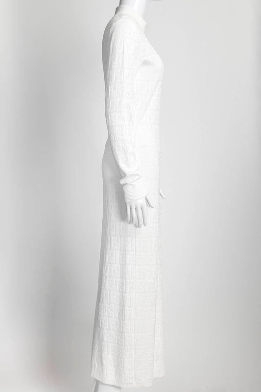 Fendi Logo White Kint Long Dress 44