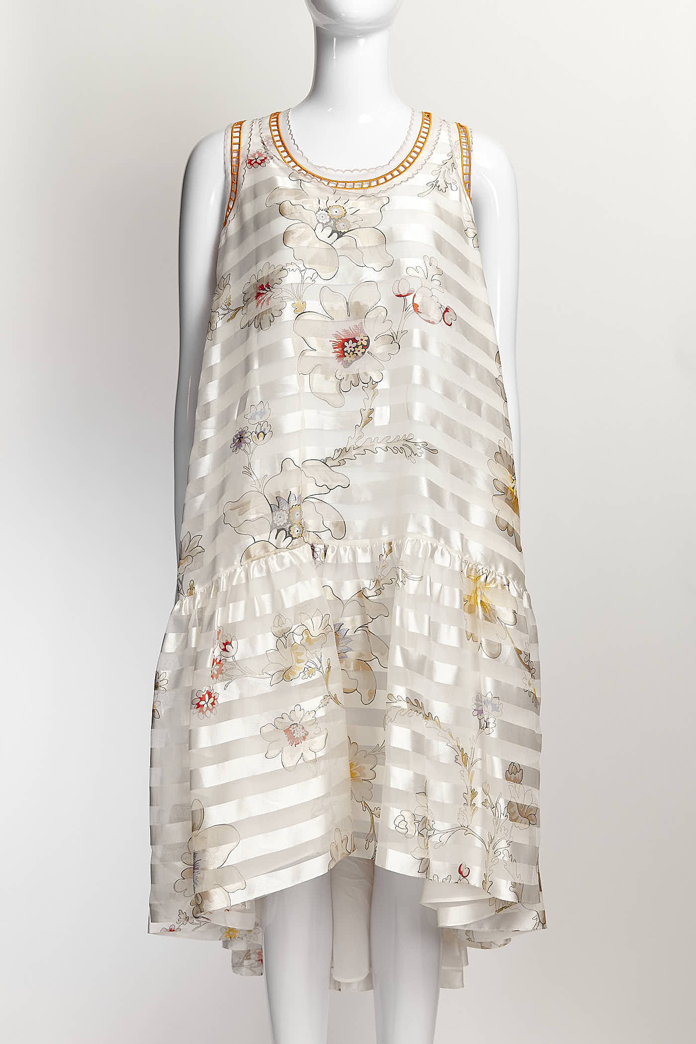 Fendi Striped Dress with Floral Printed Orange Neck Tie IT38
