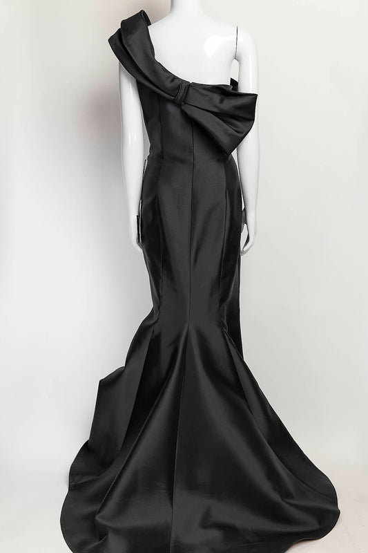 Frascara Black One Shoulder Peplum Gown 12