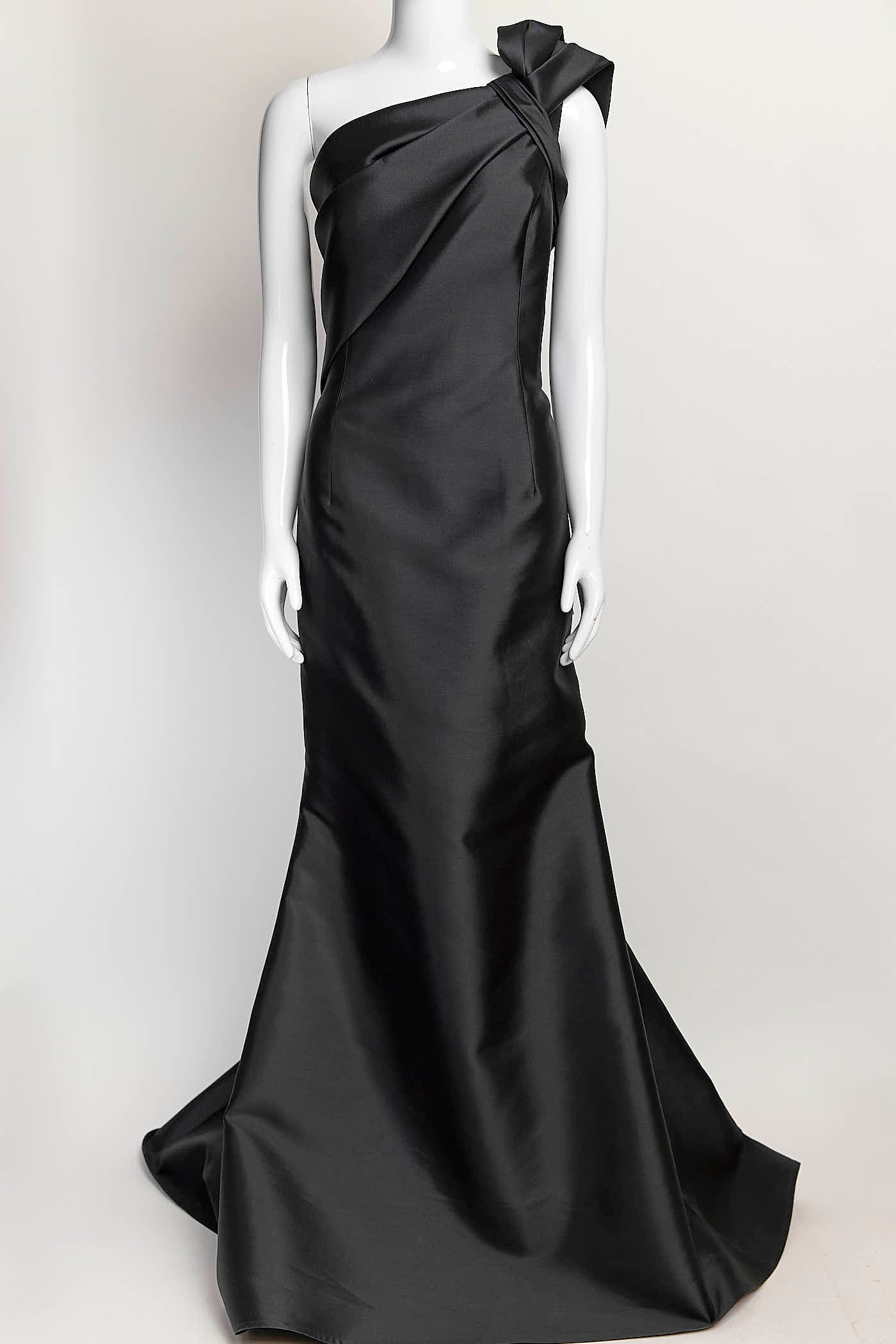 Frascara Black One Shoulder Peplum Gown 12