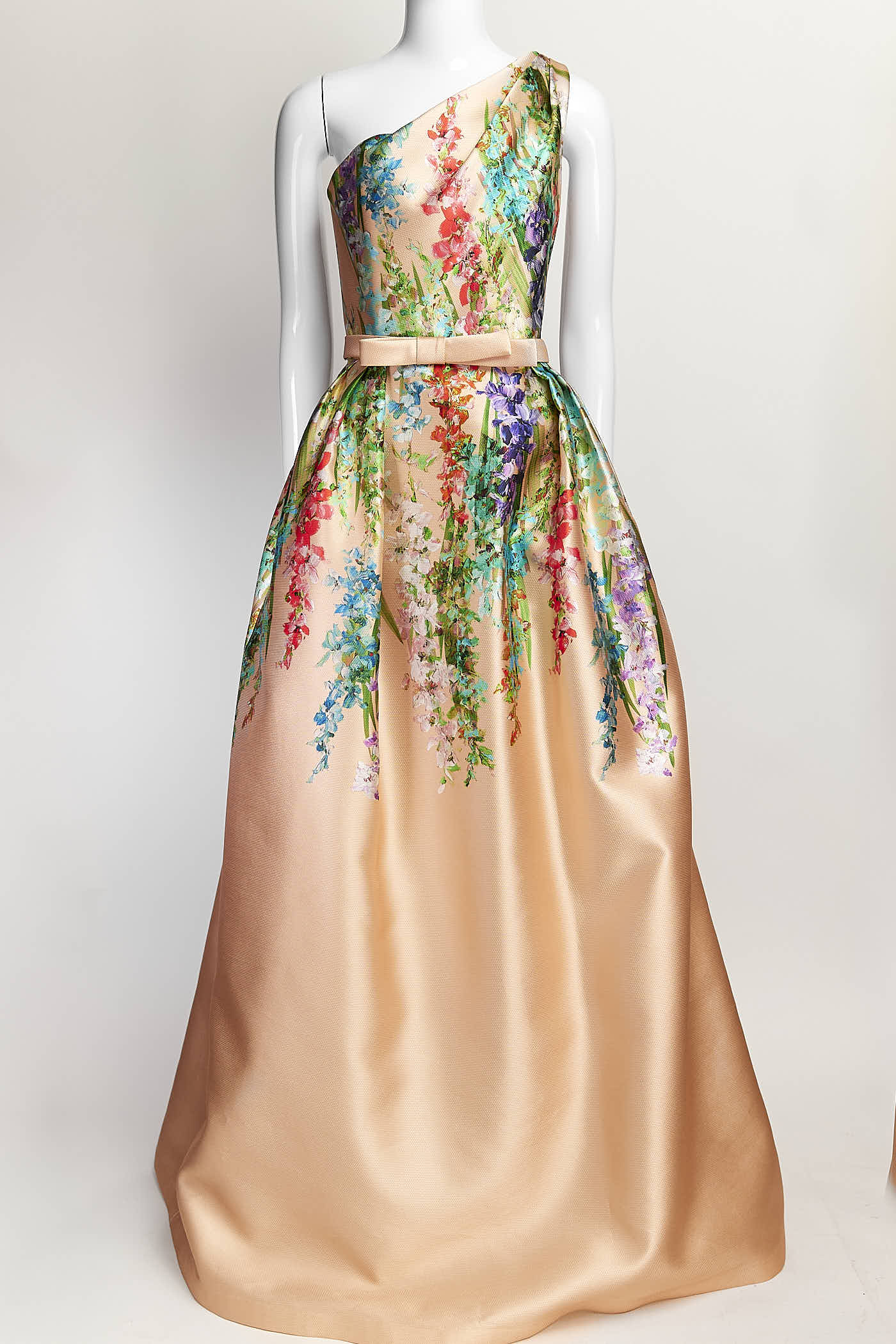 Frascara Pink Floral One Shoulder Gown 4