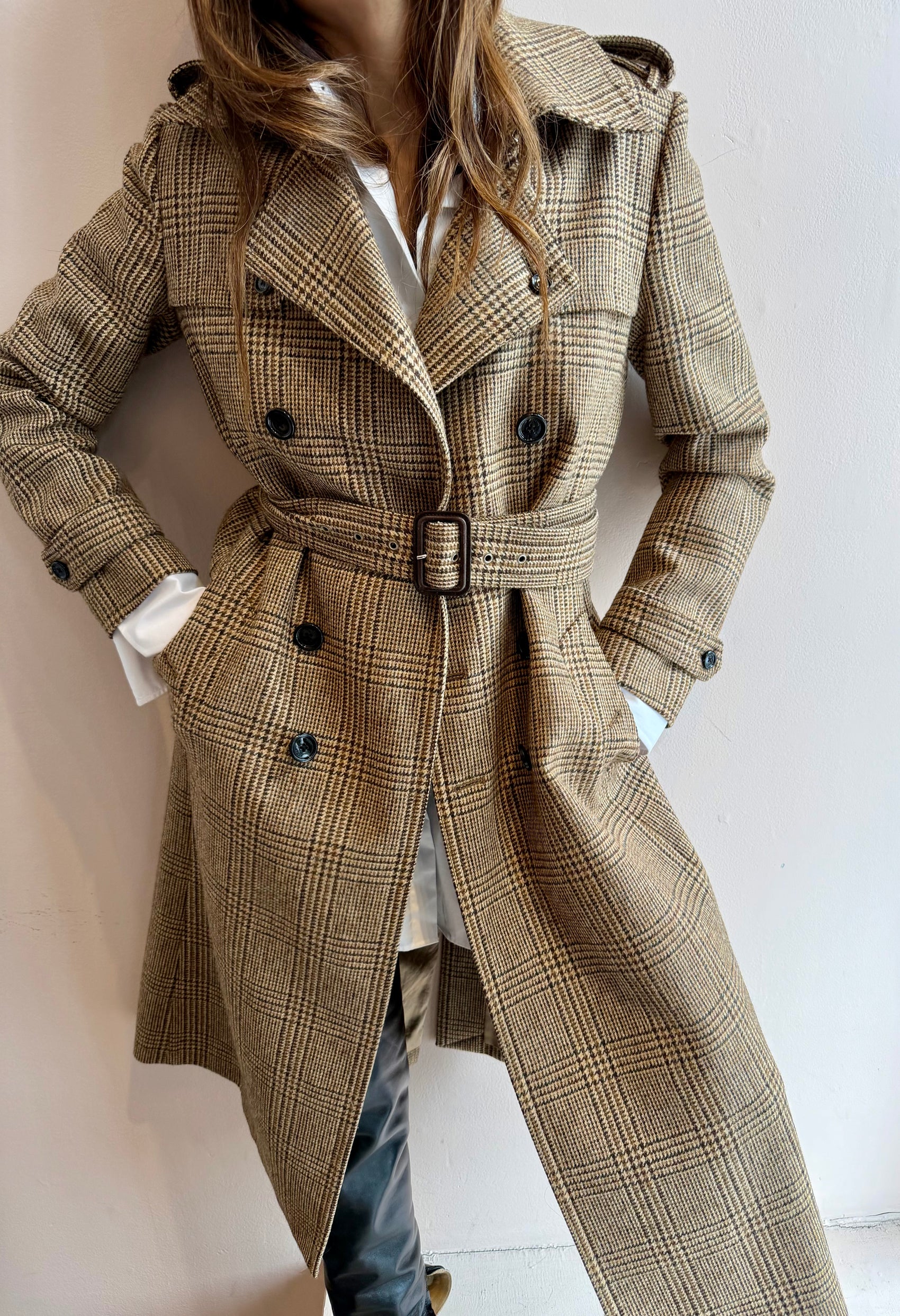 CELINE PLAID TRENCH COAT - SIZE 38
