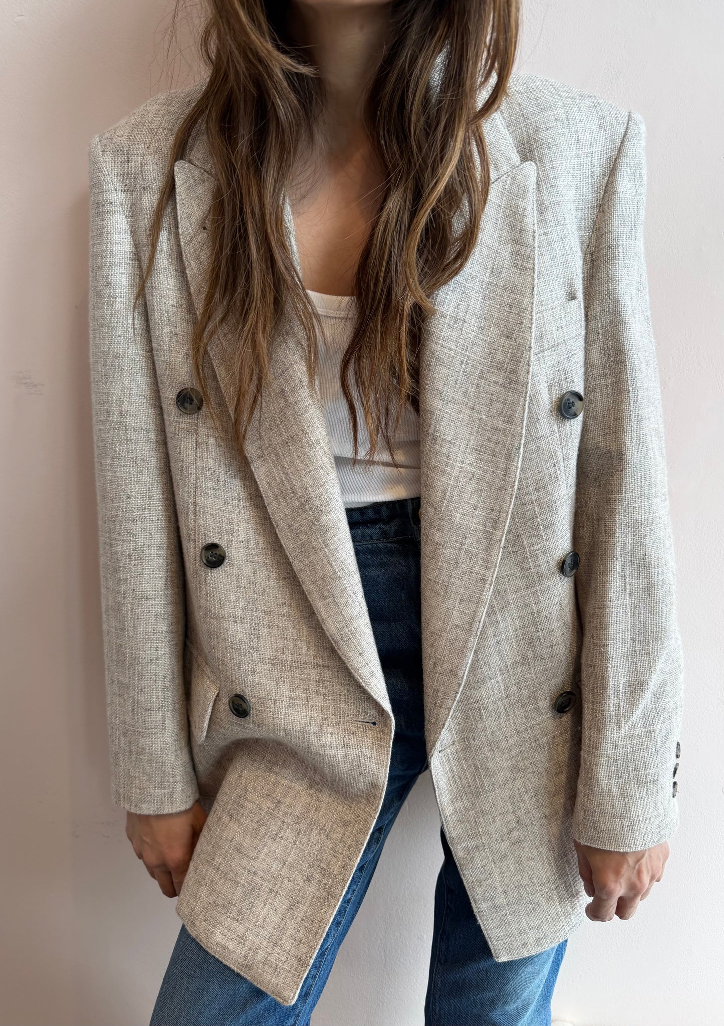Smythe Beige Double-Breasted Blazer XS