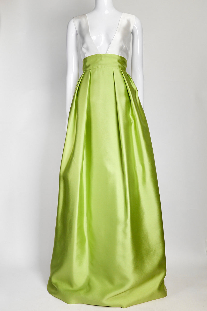 GRETA CONSTANTINE ILKOOL V-NECK GOWN WITH TUCK DETAILING IT 40