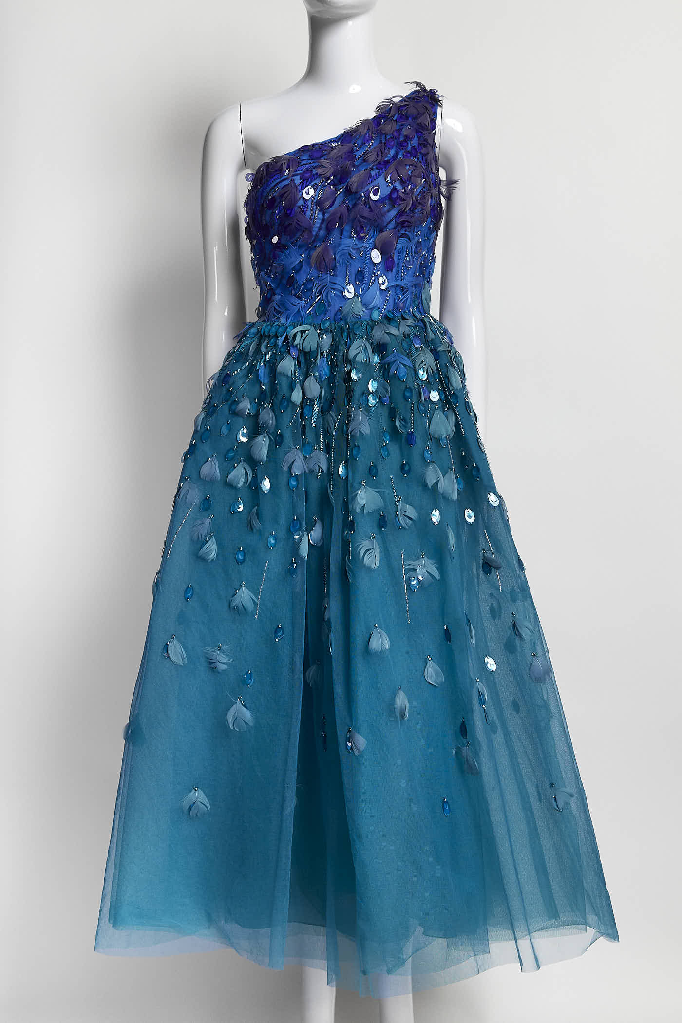 Georges Hobeika One Shoulder Beaded Tulle Dress 38