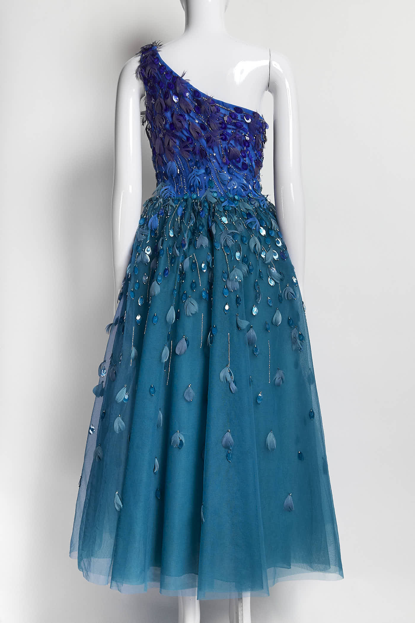Georges Hobeika One Shoulder Beaded Tulle Dress 38
