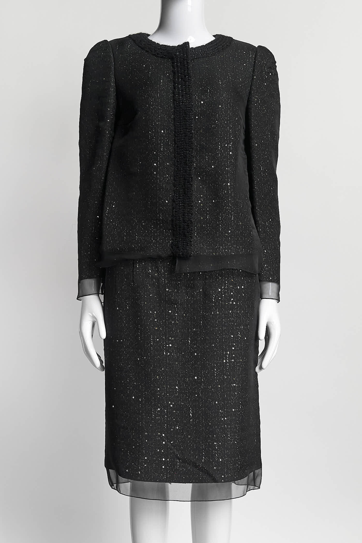 Giambattista Valli Black Sequin with Rounded Shoulder Blazer/Skirt Suit