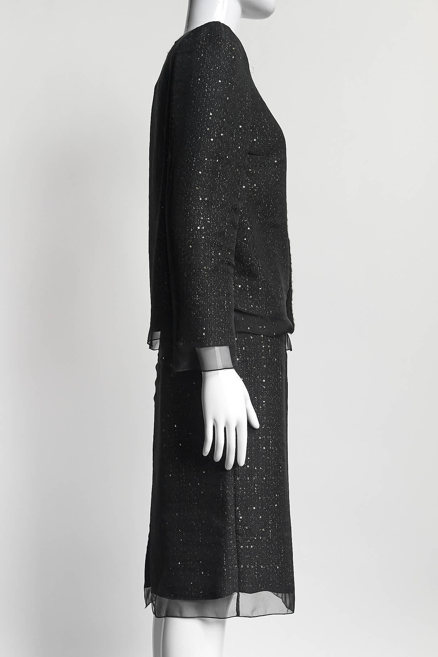 Giambattista Valli Black Sequin with Rounded Shoulder Blazer/Skirt Suit