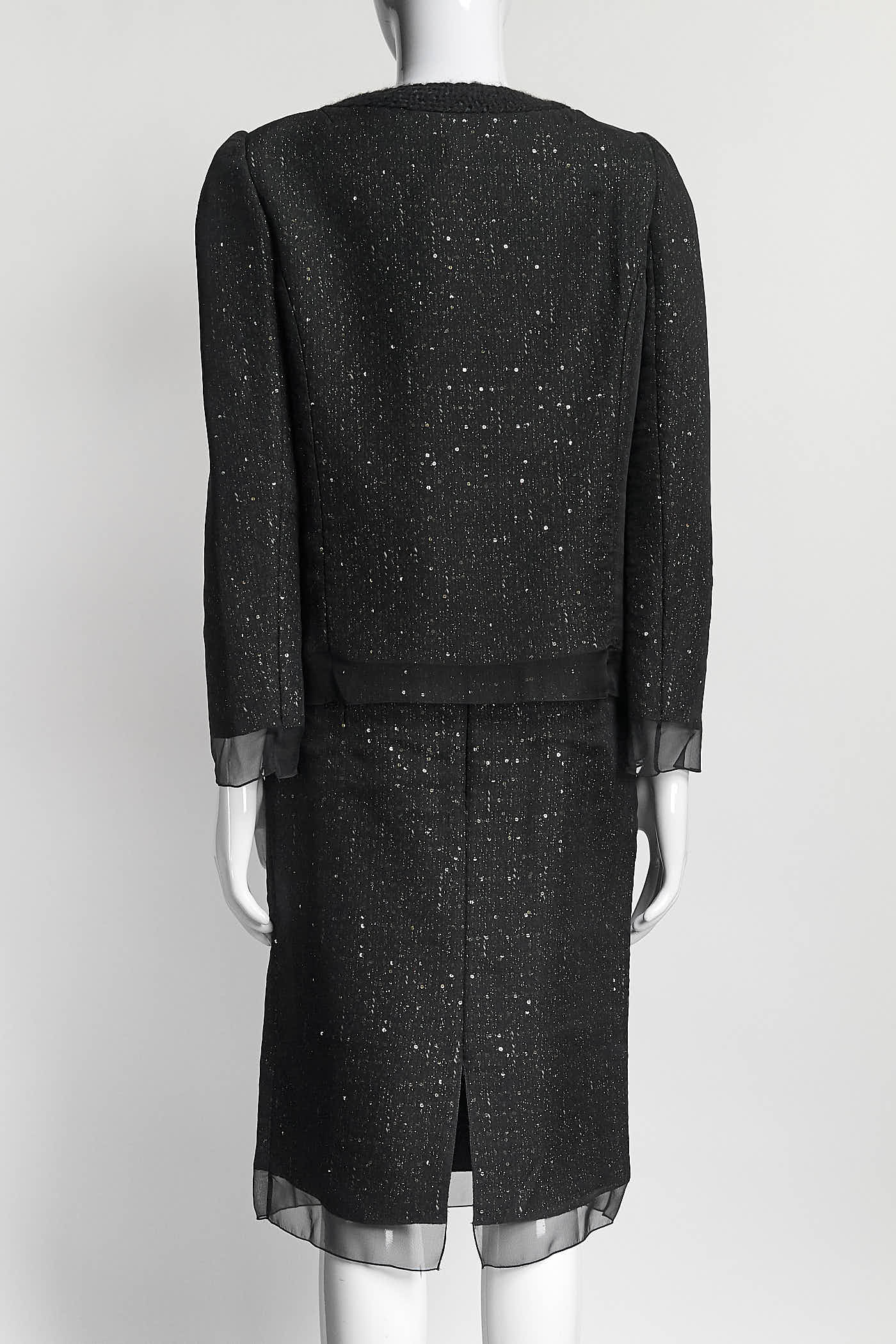 Giambattista Valli Black Sequin with Rounded Shoulder Blazer/Skirt Suit
