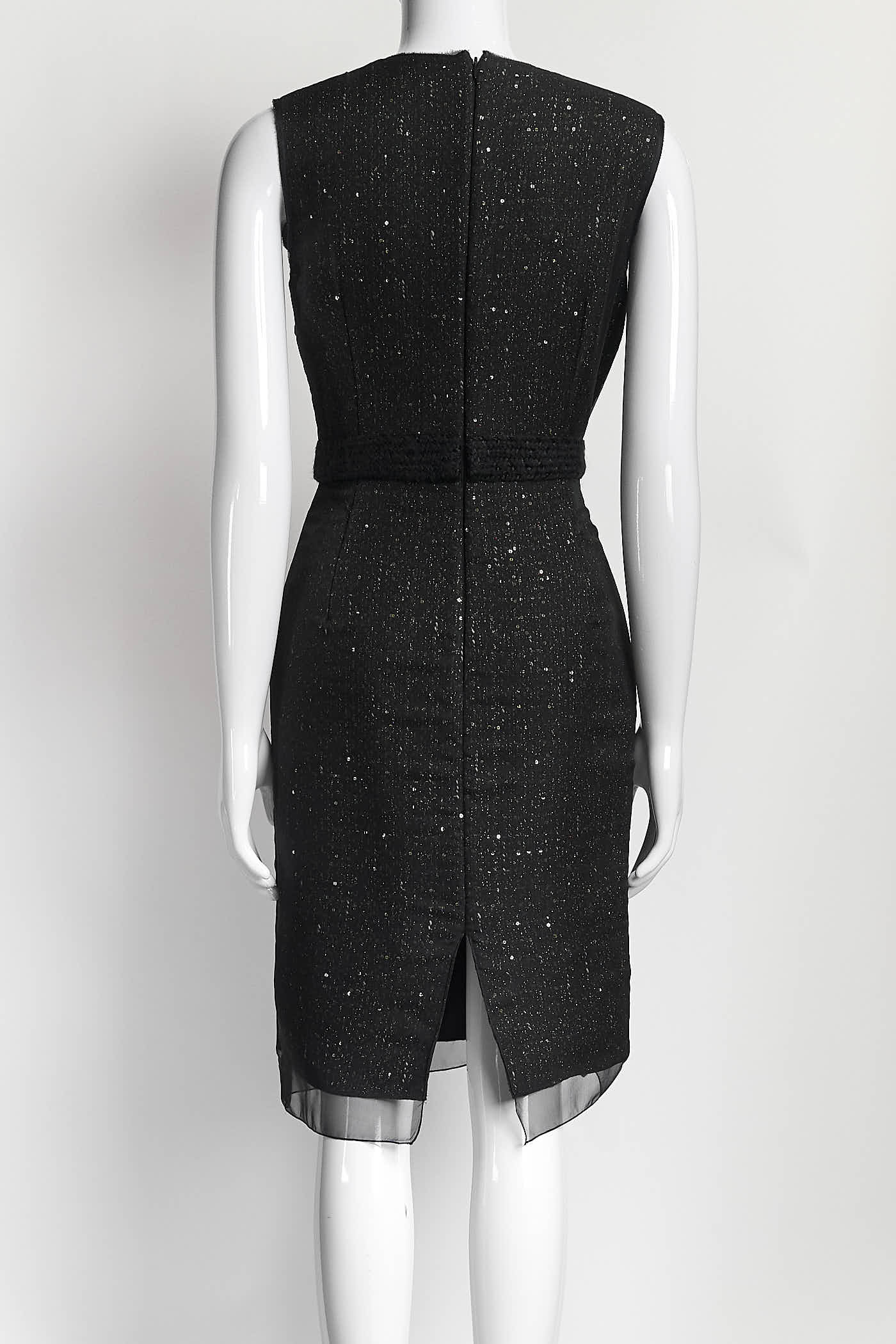 Giambattista Valli Black V-Neck Sequin with Bow Belt  Sleeveless Dress