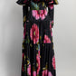 Giambattista Valli Off Shoulder Black with Pink Floral Patterned Dress 42