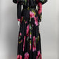Giambattista Valli Off Shoulder Black with Pink Floral Patterned Dress 42
