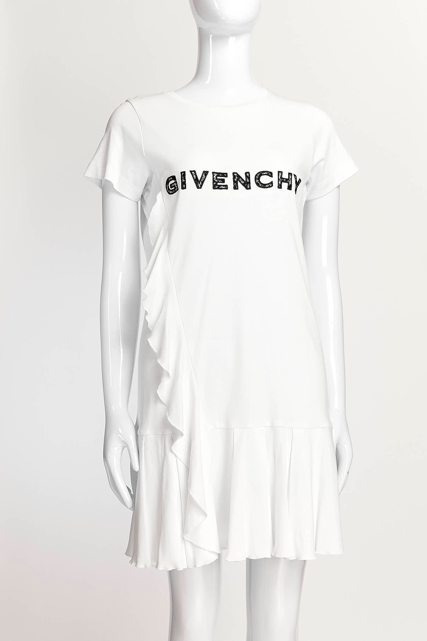 Givenchy White Kids Ruffle Logo Print Dress 12+