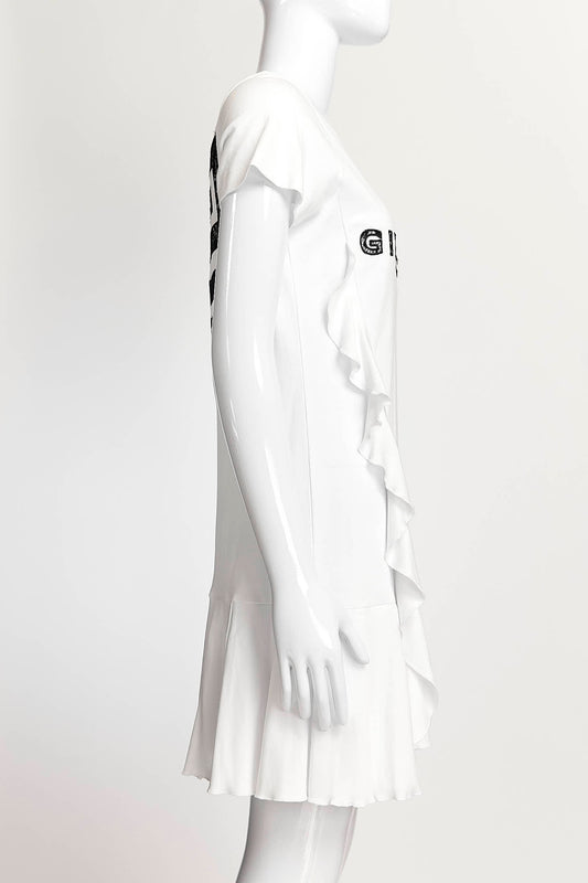 Givenchy White Kids Ruffle Logo Print Dress 12+