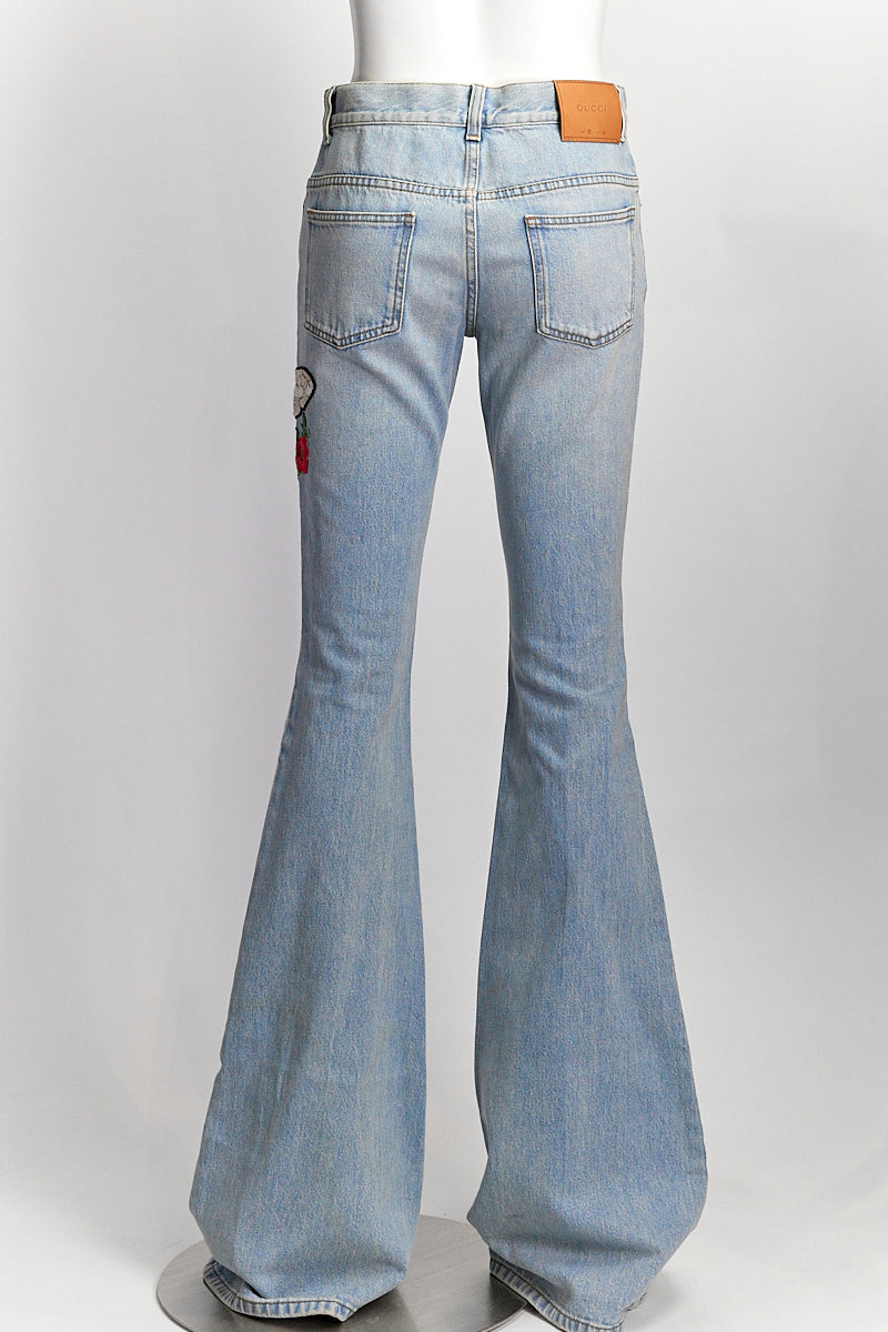 Gucci Bee Embroidered Flared Jeans 25