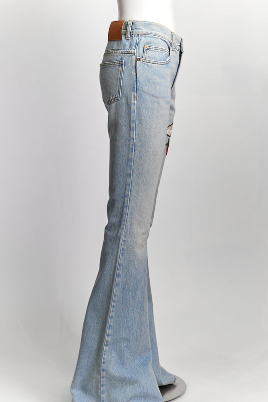 Gucci Bee Embroidered Flared Jeans 25