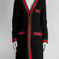 Gucci Black Button Up Coat Dress with Green/Red Striped Detail 38