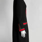 Gucci Black Button Up Coat Dress with Green/Red Striped Detail 38