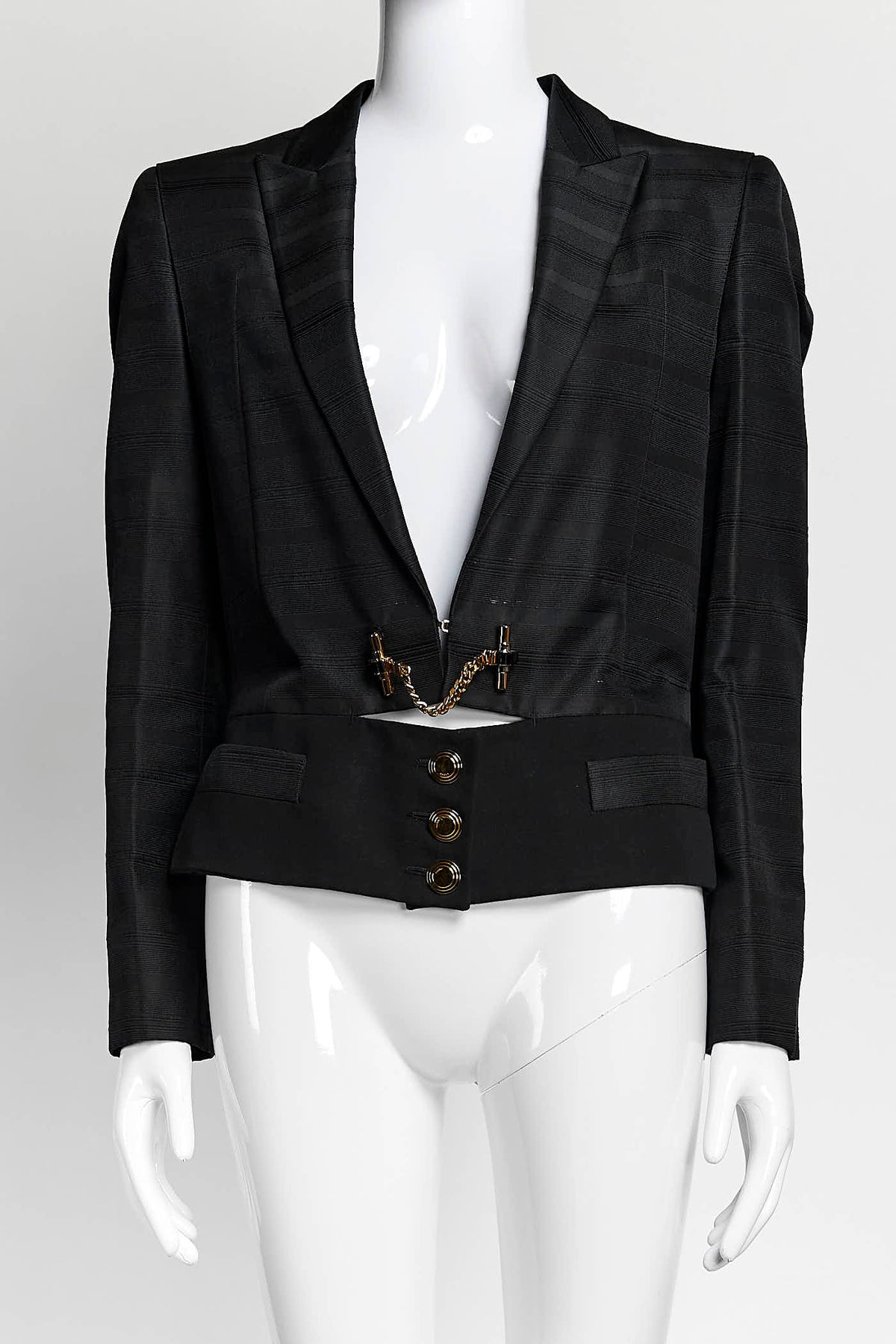 Gucci Black Cropped Blazer with Gold Hardware 40